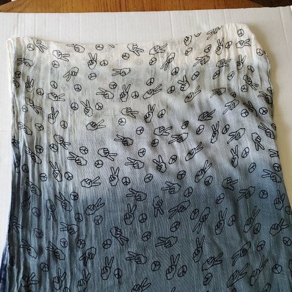 Beautiful Ombre Blue Peace Love 100% Viscose Fringed Scarf - Picture 9 of 13